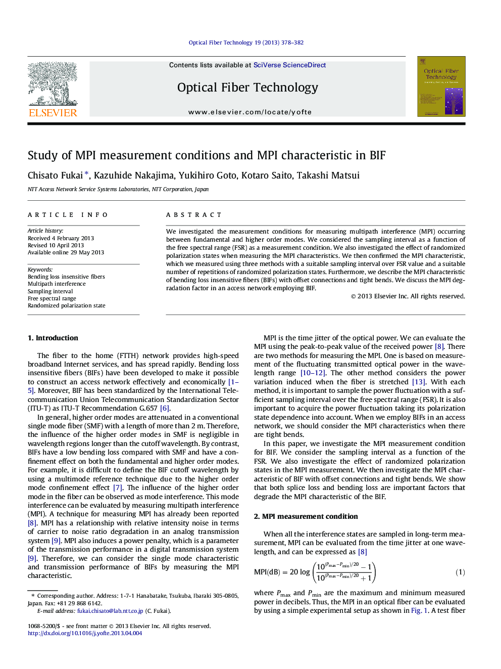 Study of MPI measurement conditions and MPI characteristic in BIF