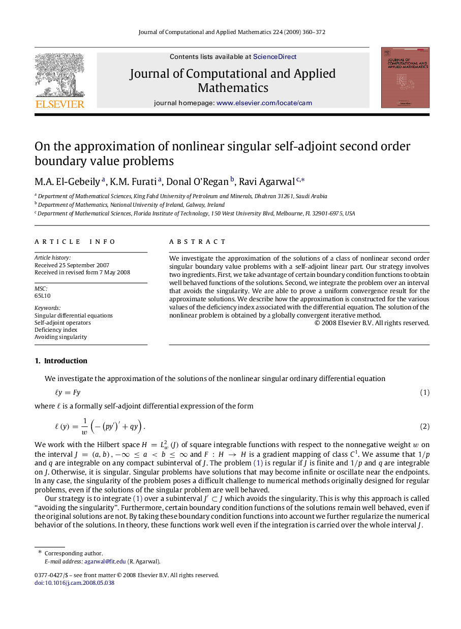 On the approximation of nonlinear singular self-adjoint second order boundary value problems