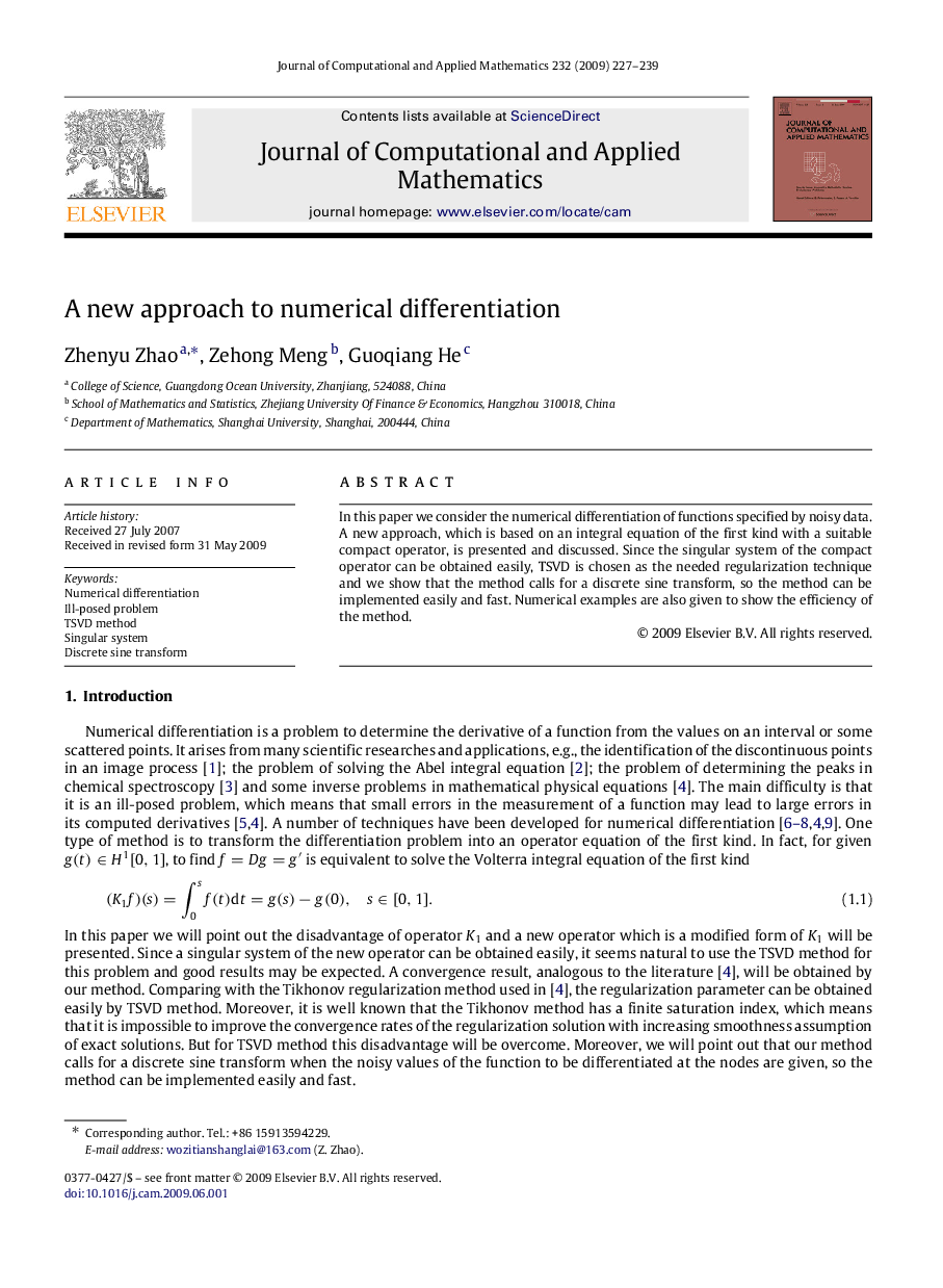 A new approach to numerical differentiation