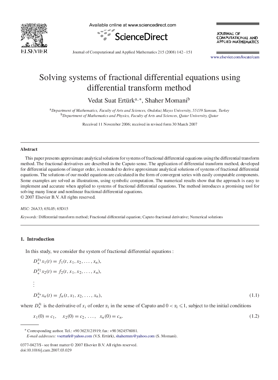 Solving systems of fractional differential equations using differential transform method