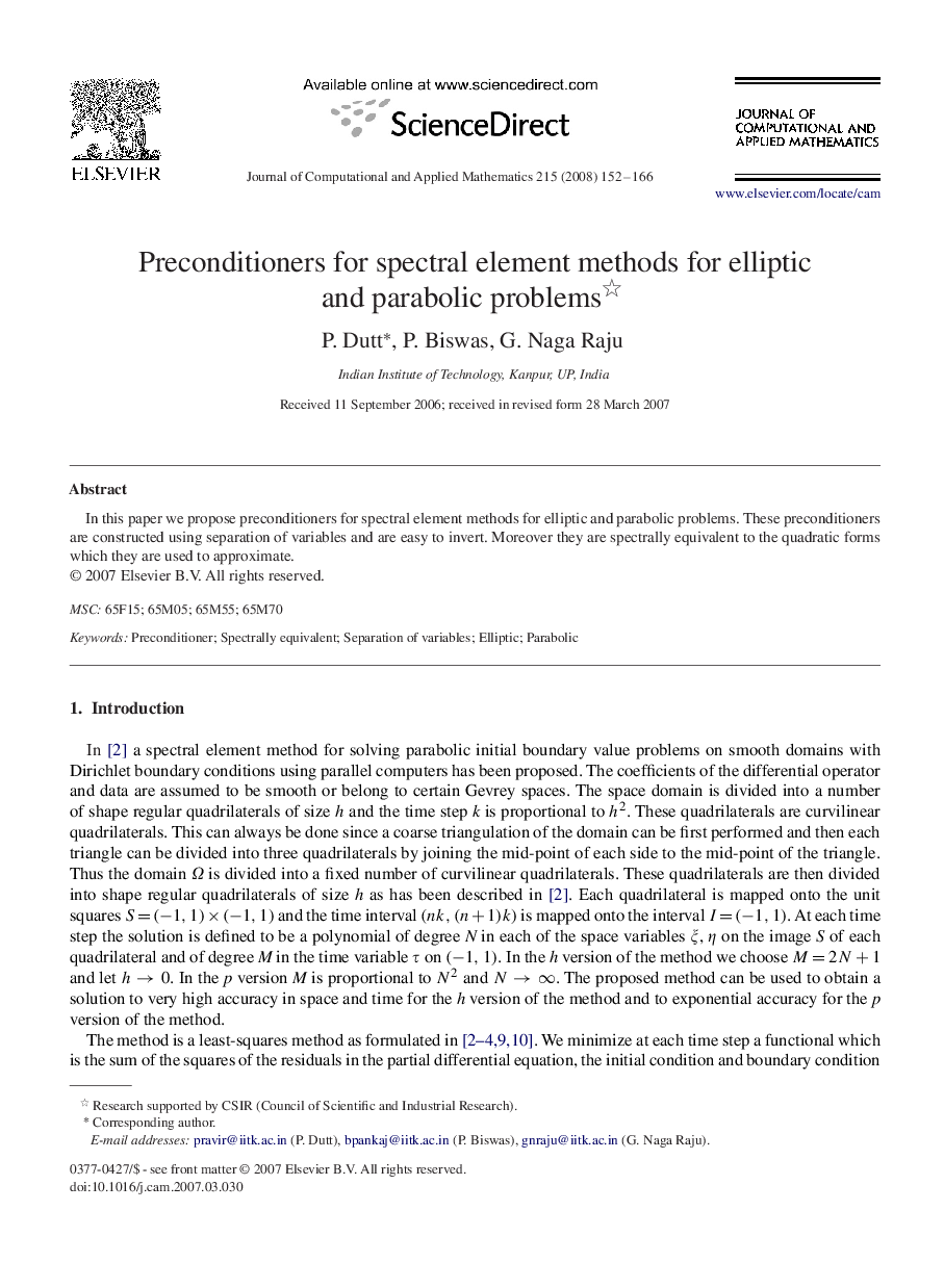 Preconditioners for spectral element methods for elliptic and parabolic problems 