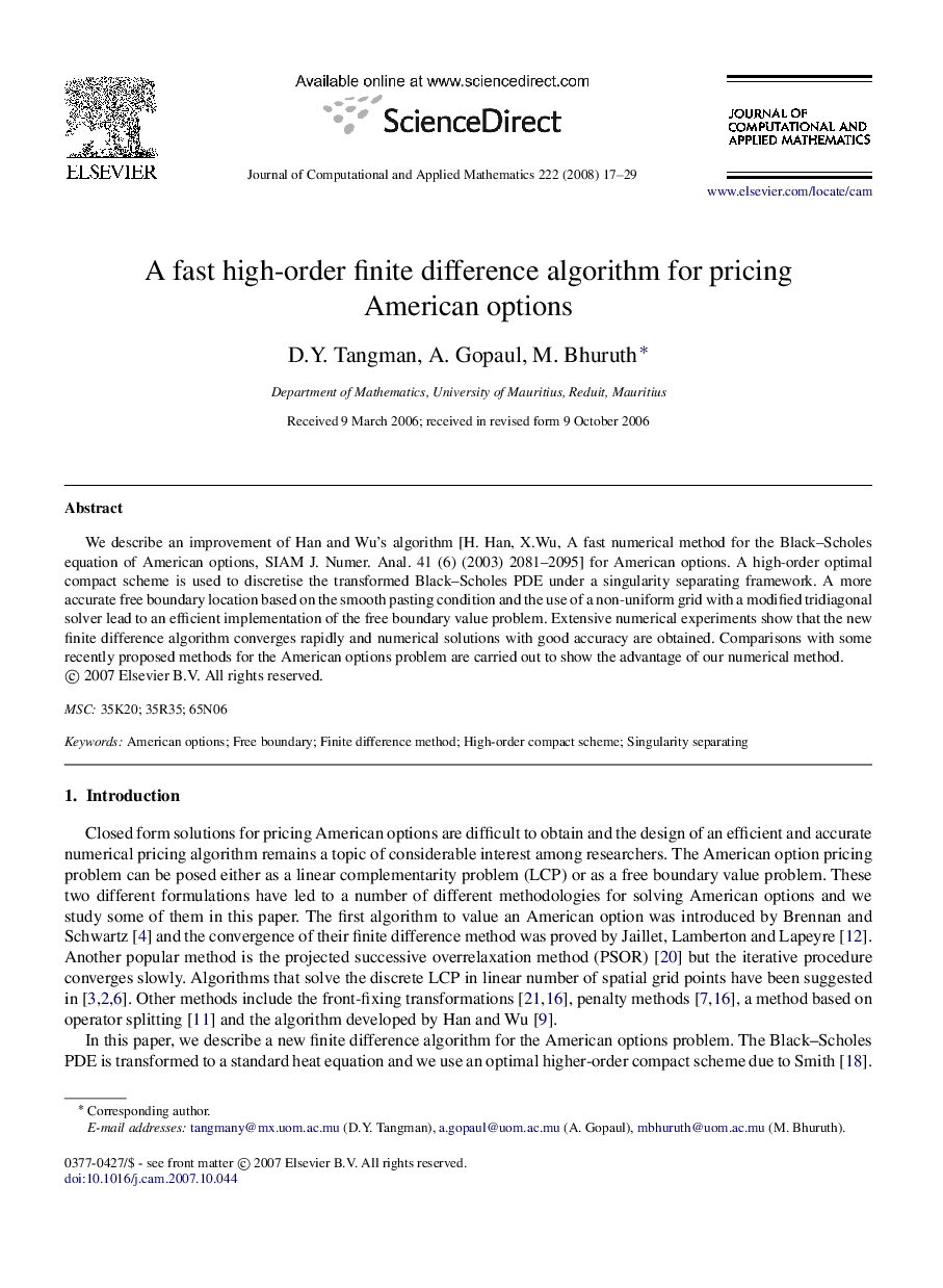 A fast high-order finite difference algorithm for pricing American options