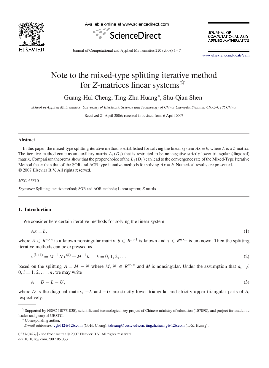 Note to the mixed-type splitting iterative method for Z-matrices linear systems 