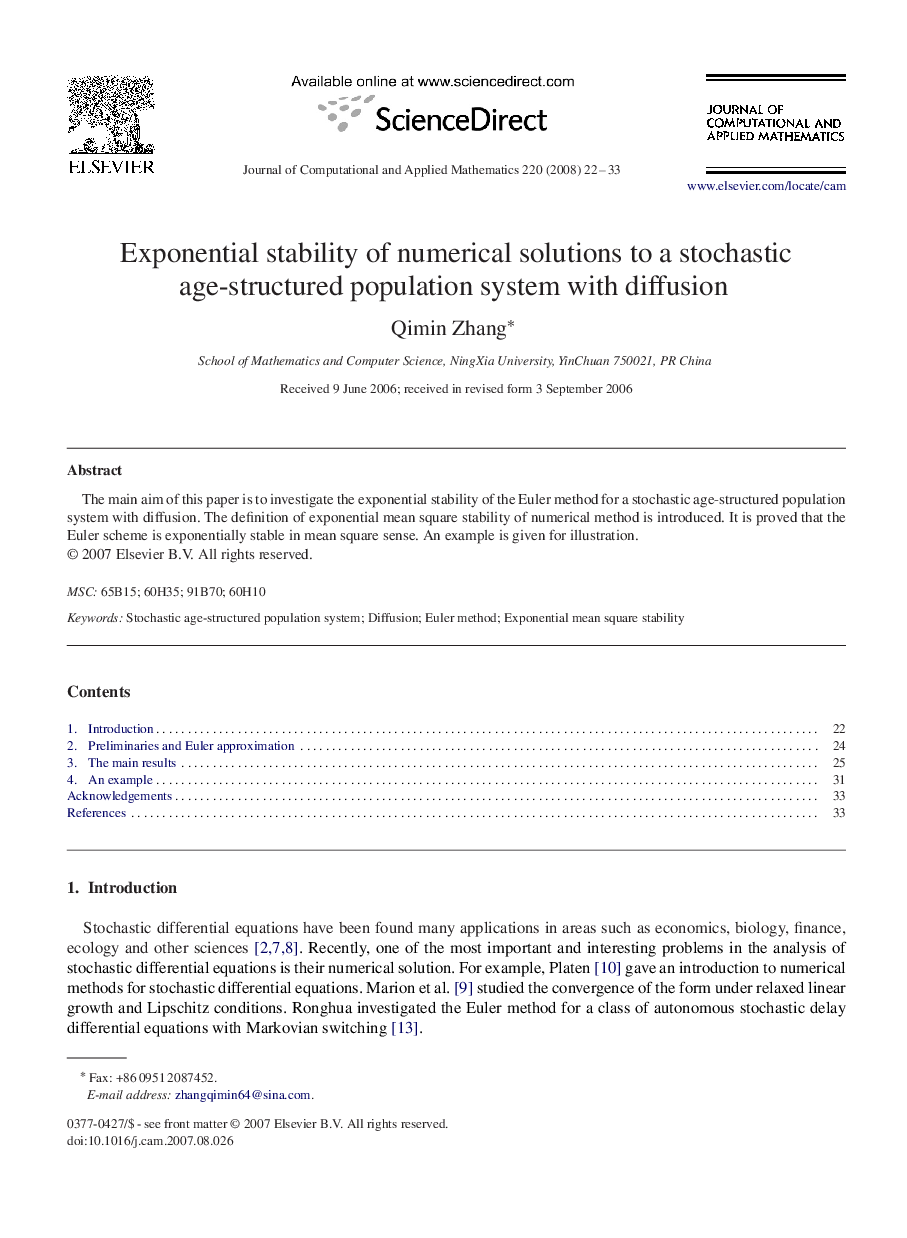 Exponential stability of numerical solutions to a stochastic age-structured population system with diffusion