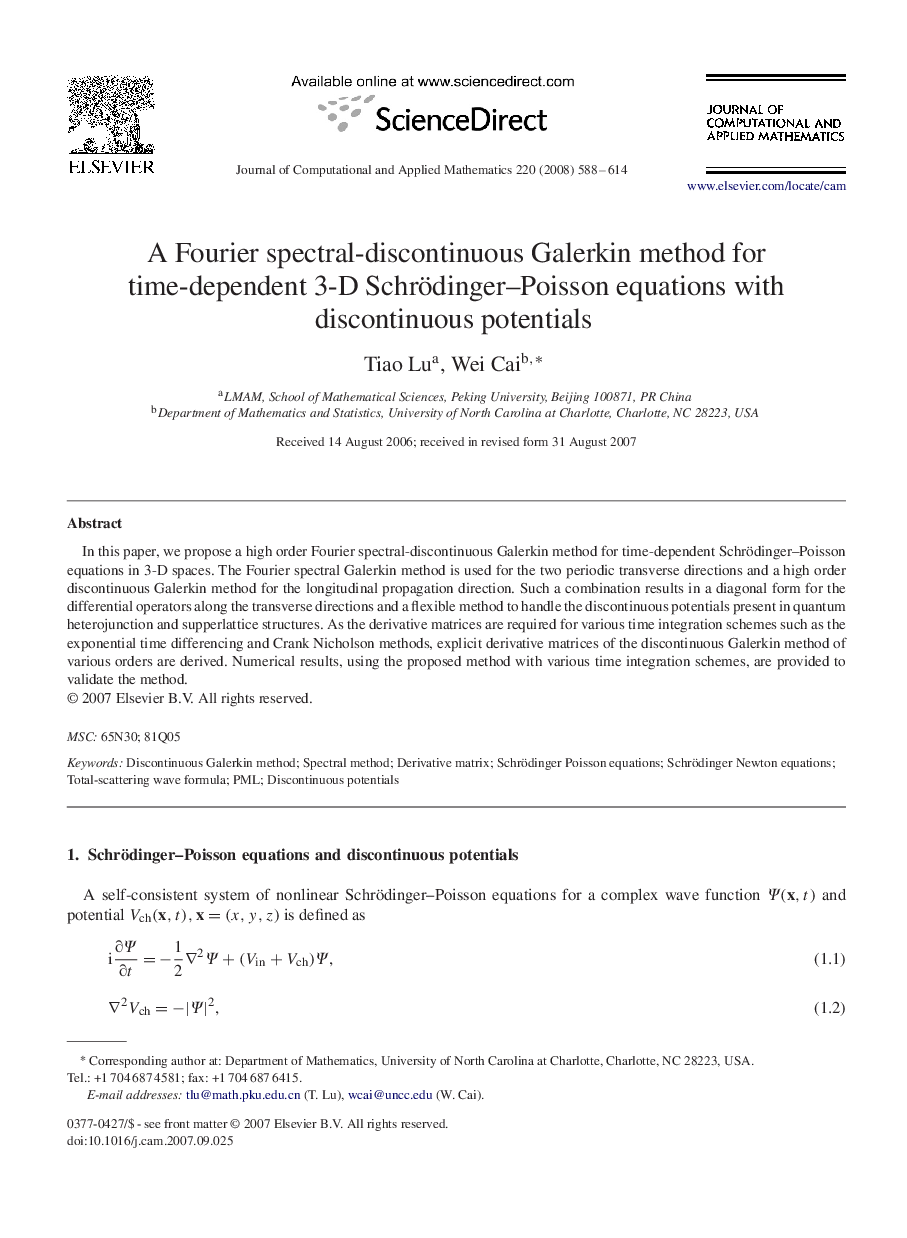 A Fourier spectral-discontinuous Galerkin method for time-dependent 3-D Schrödinger–Poisson equations with discontinuous potentials