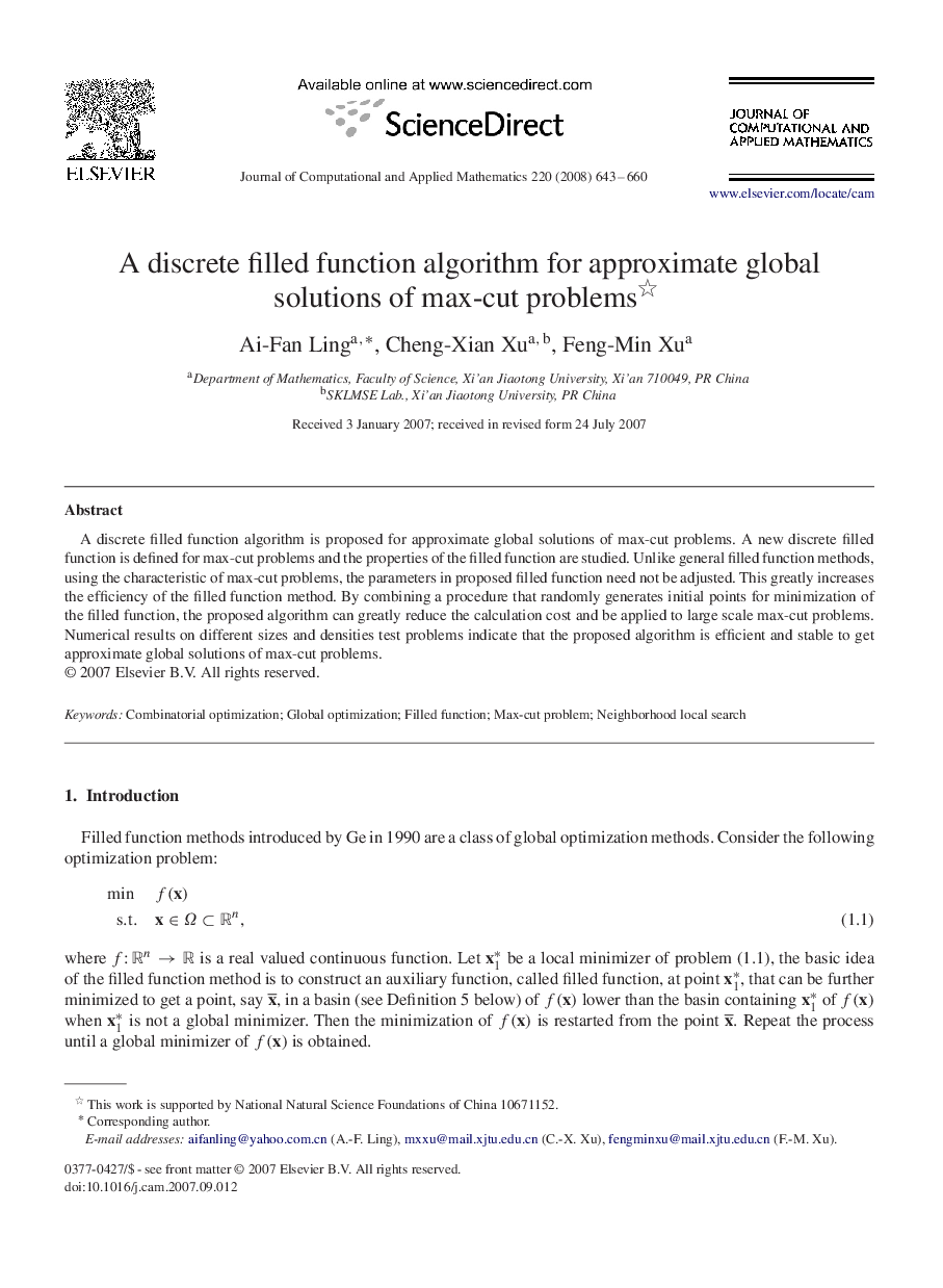 A discrete filled function algorithm for approximate global solutions of max-cut problems 