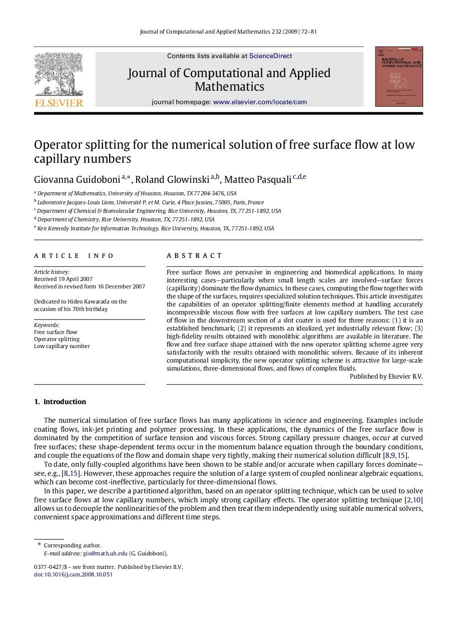 Operator splitting for the numerical solution of free surface flow at low capillary numbers