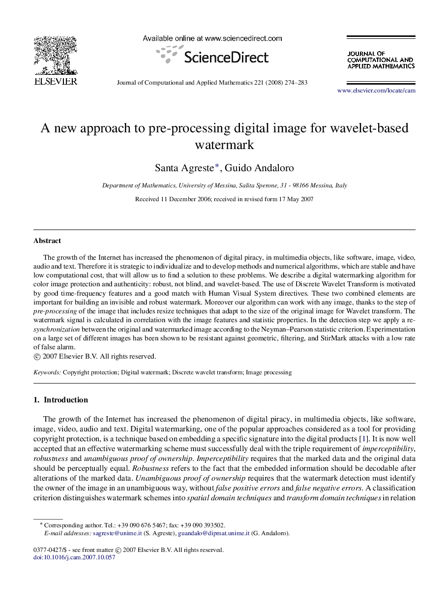 A new approach to pre-processing digital image for wavelet-based watermark