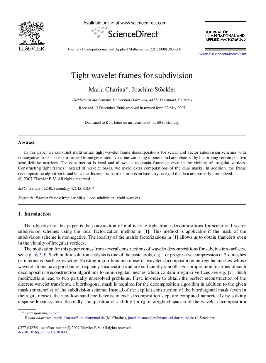 Tight wavelet frames for subdivision