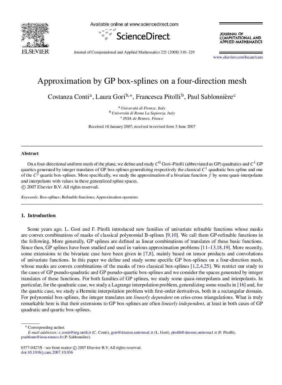 Approximation by GP box-splines on a four-direction mesh