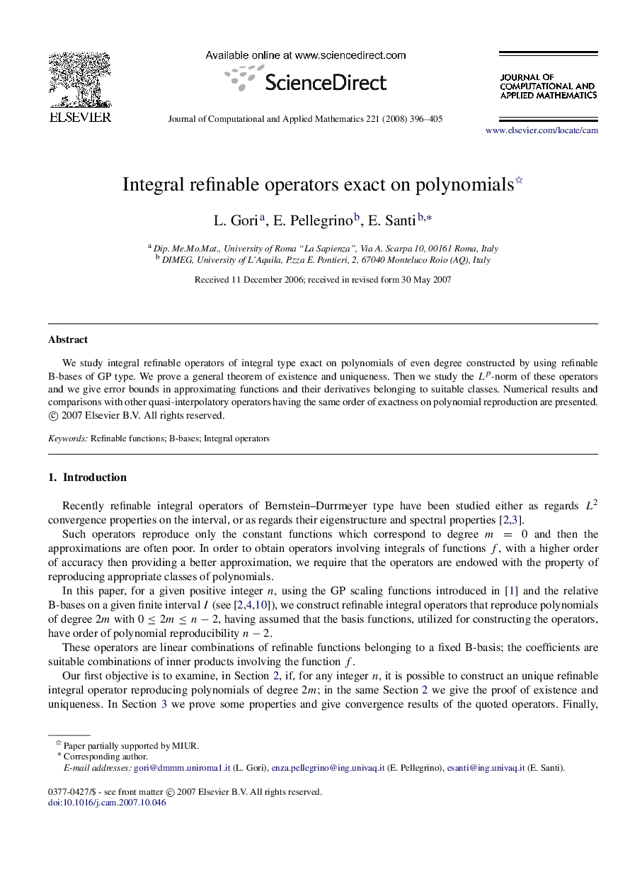 Integral refinable operators exact on polynomials 