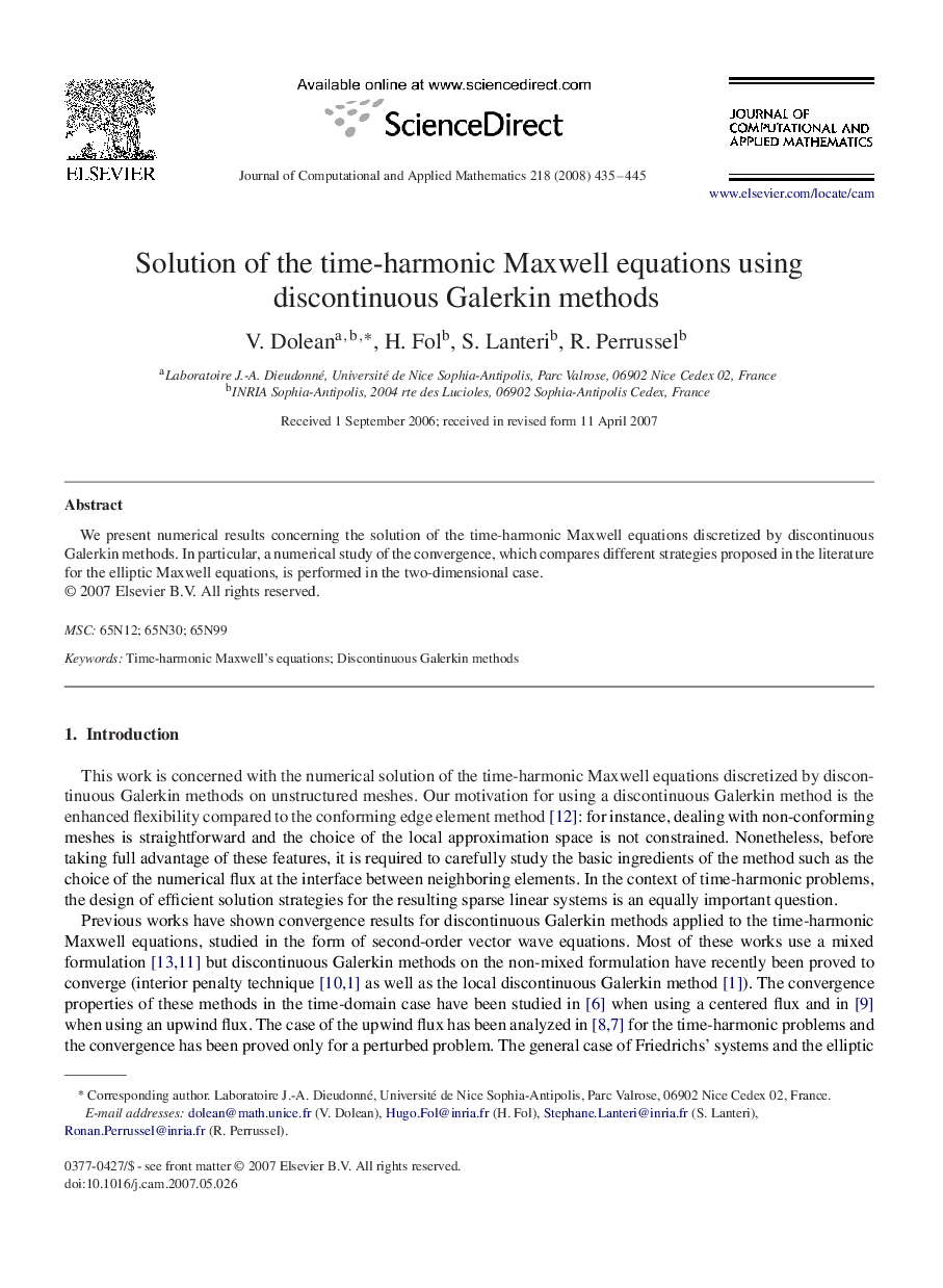 Solution of the time-harmonic Maxwell equations using discontinuous Galerkin methods