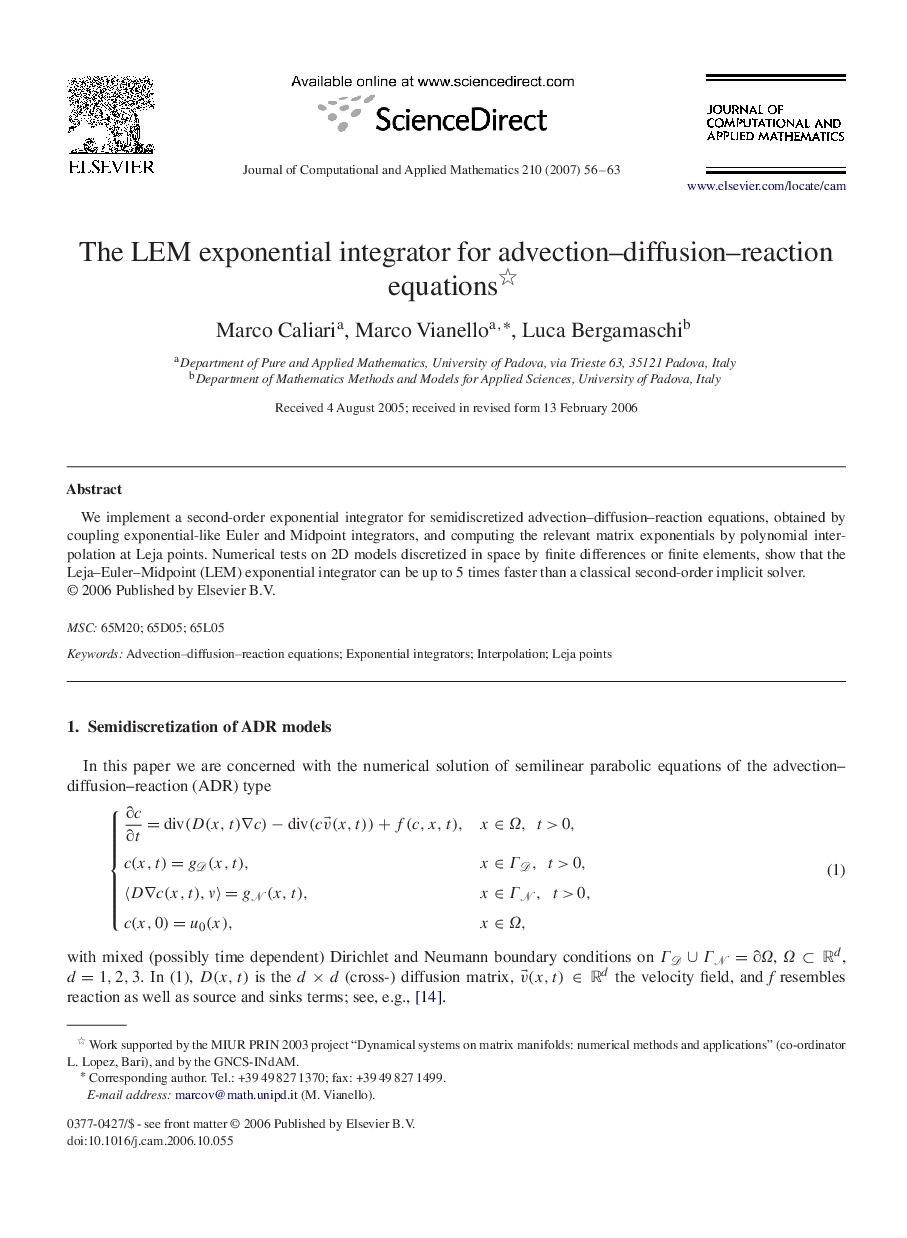 The LEM exponential integrator for advection–diffusion–reaction equations 