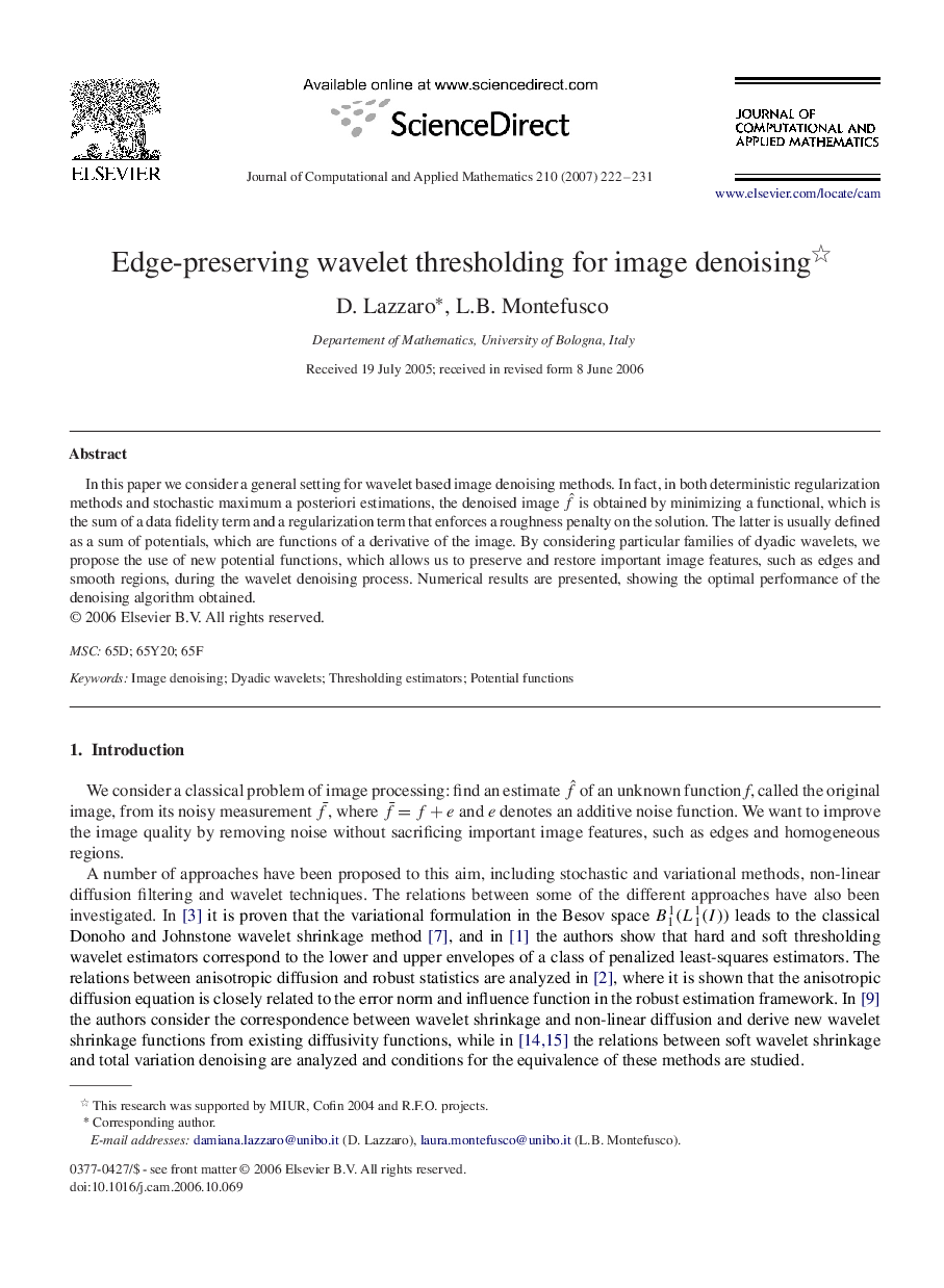 Edge-preserving wavelet thresholding for image denoising 