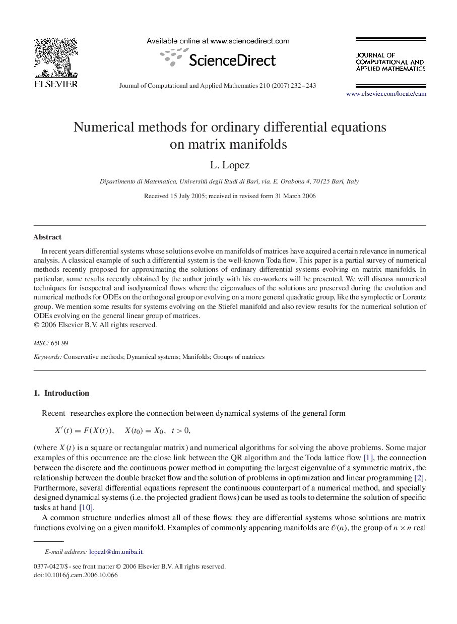 Numerical methods for ordinary differential equations on matrix manifolds