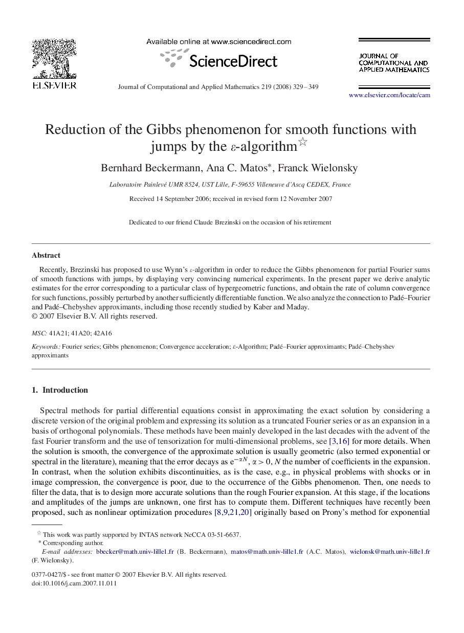 Reduction of the Gibbs phenomenon for smooth functions with jumps by the εε-algorithm 