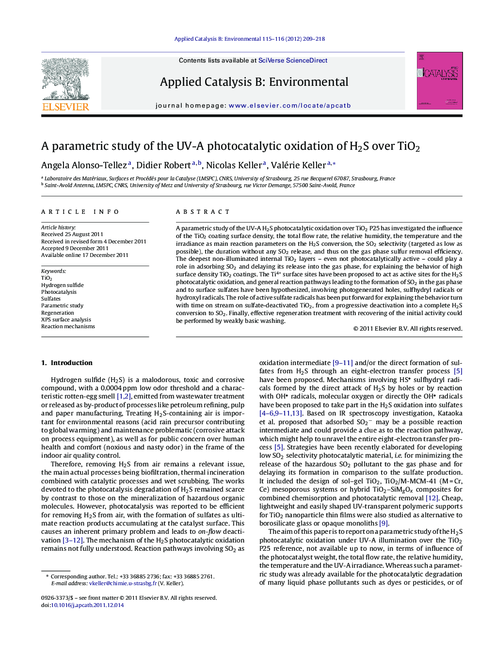 A parametric study of the UV-A photocatalytic oxidation of H2S over TiO2