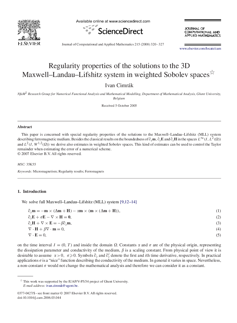 Regularity properties of the solutions to the 3D Maxwell–Landau–Lifshitz system in weighted Sobolev spaces 