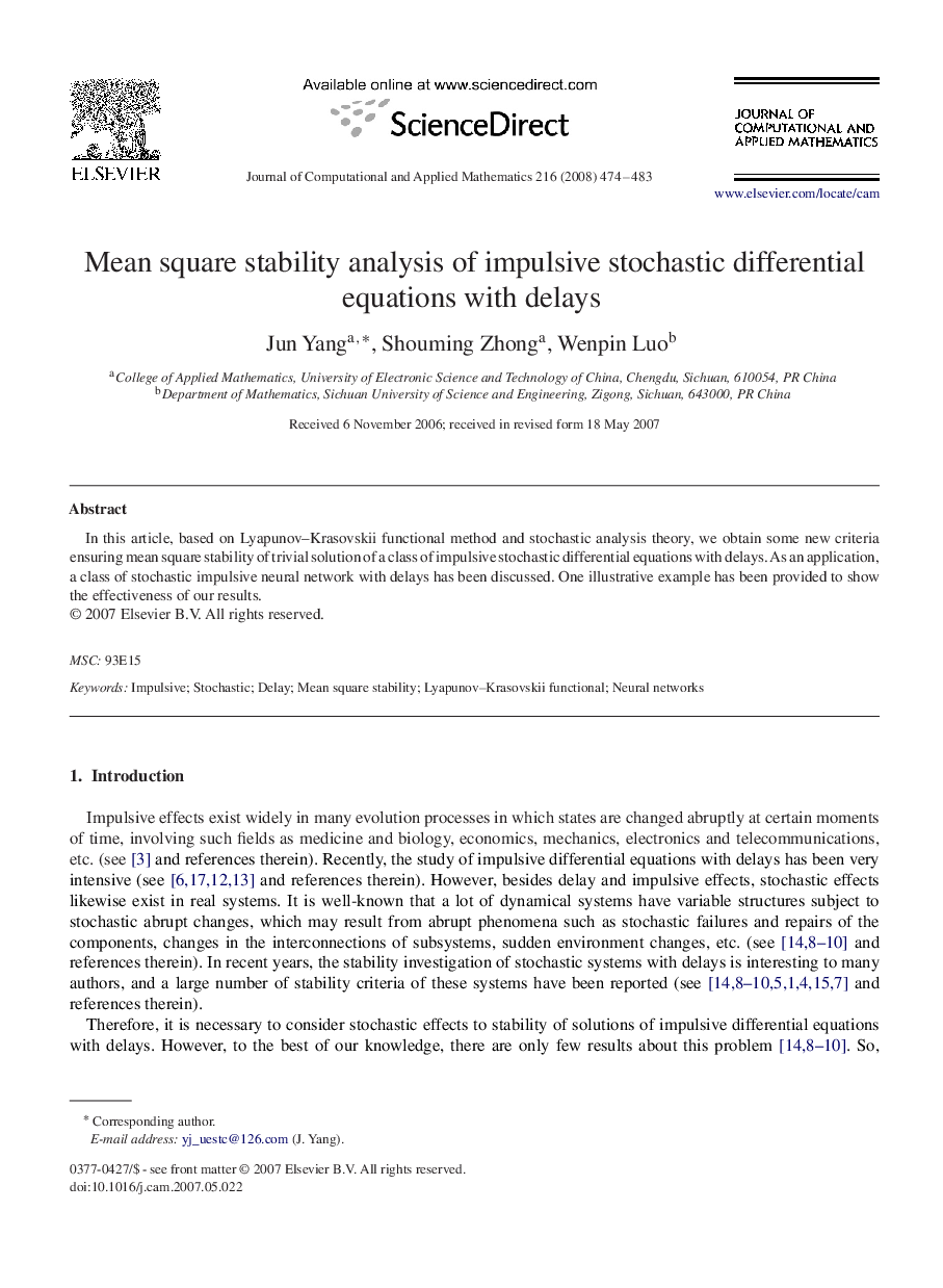 Mean square stability analysis of impulsive stochastic differential equations with delays