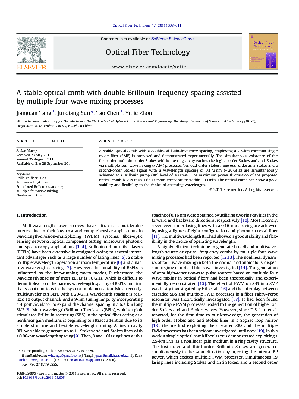 A stable optical comb with double-Brillouin-frequency spacing assisted by multiple four-wave mixing processes