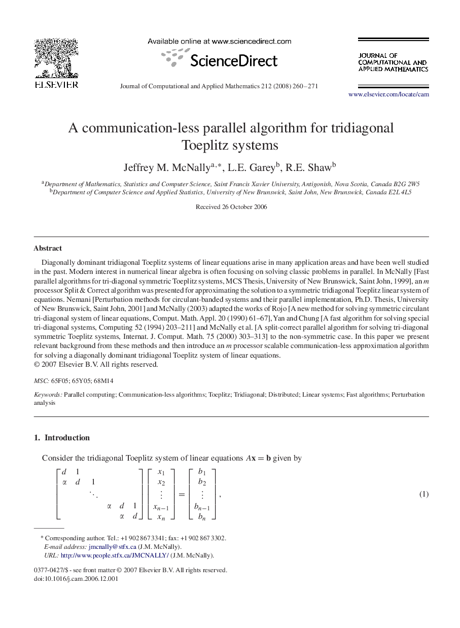 A communication-less parallel algorithm for tridiagonal Toeplitz systems