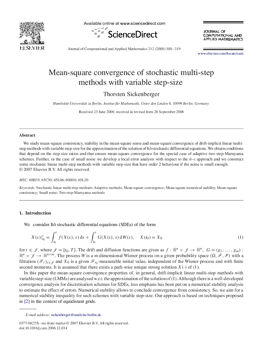 Mean-square convergence of stochastic multi-step methods with variable step-size