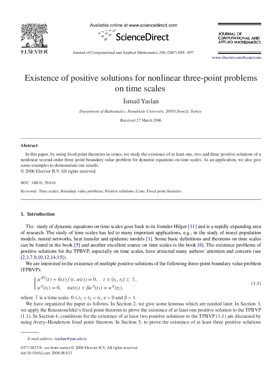 Existence of positive solutions for nonlinear three-point problems on time scales