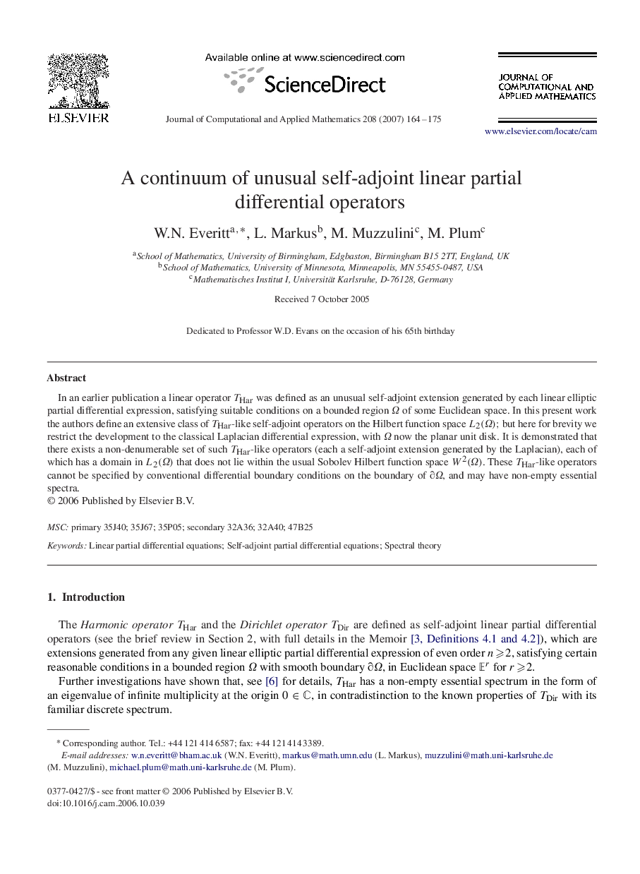 A continuum of unusual self-adjoint linear partial differential operators