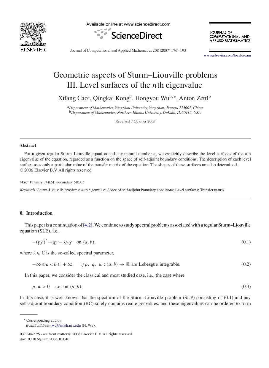 Geometric aspects of Sturm-Liouville problems III. Level surfaces of the nth eigenvalue