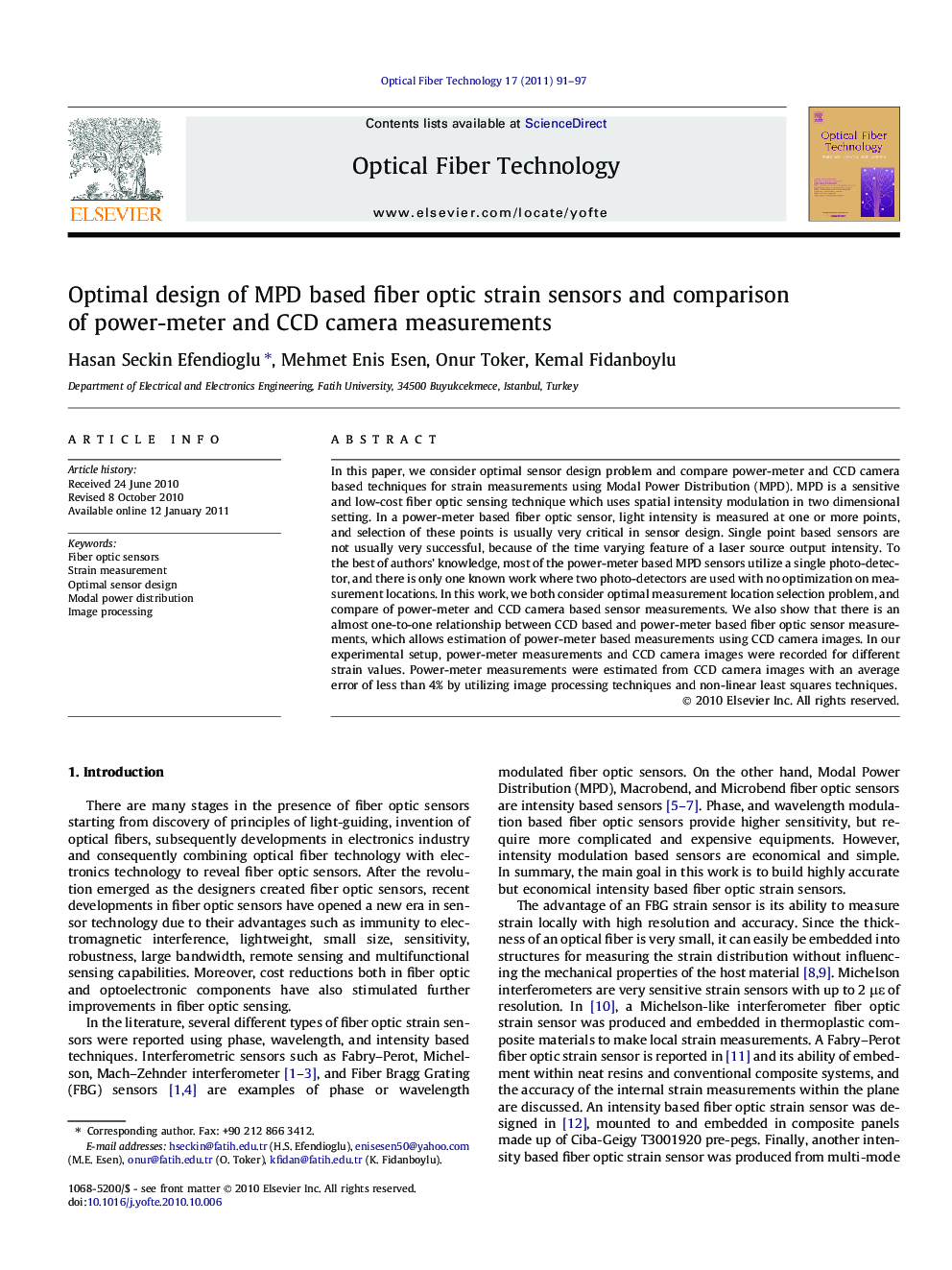 Optimal design of MPD based fiber optic strain sensors and comparison of power-meter and CCD camera measurements