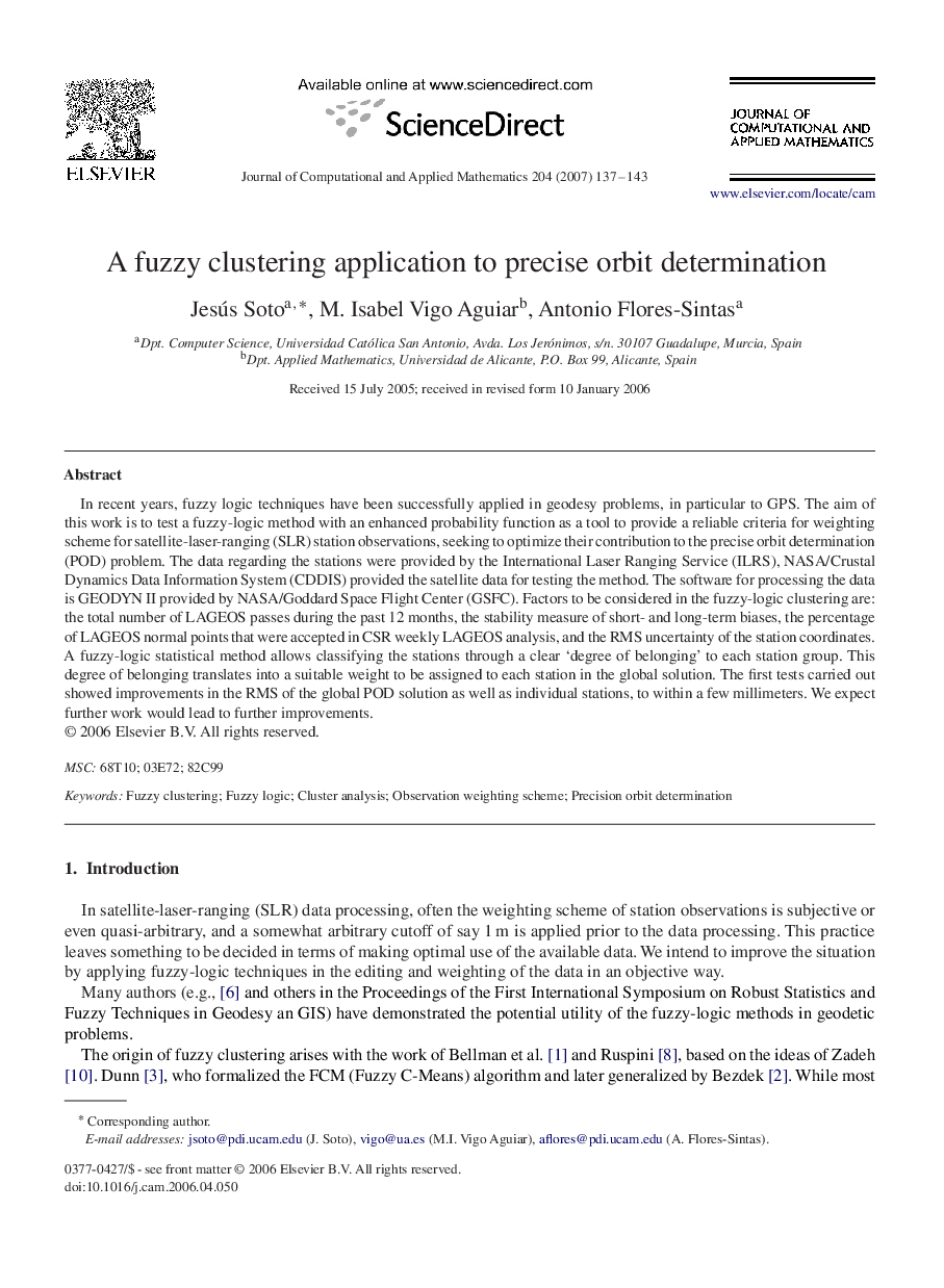 A fuzzy clustering application to precise orbit determination