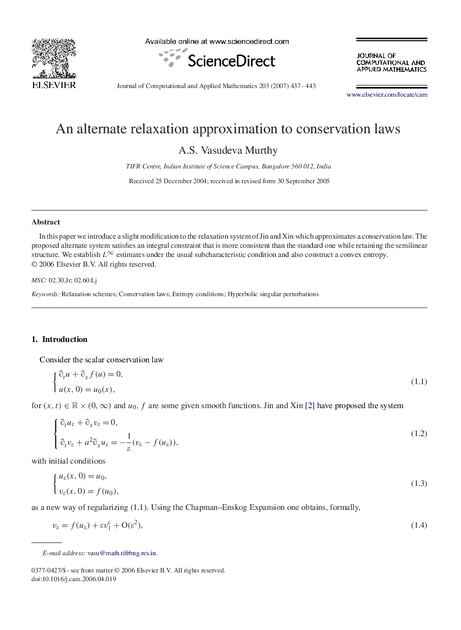 An alternate relaxation approximation to conservation laws