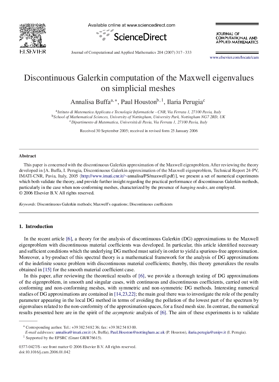 Discontinuous Galerkin computation of the Maxwell eigenvalues on simplicial meshes