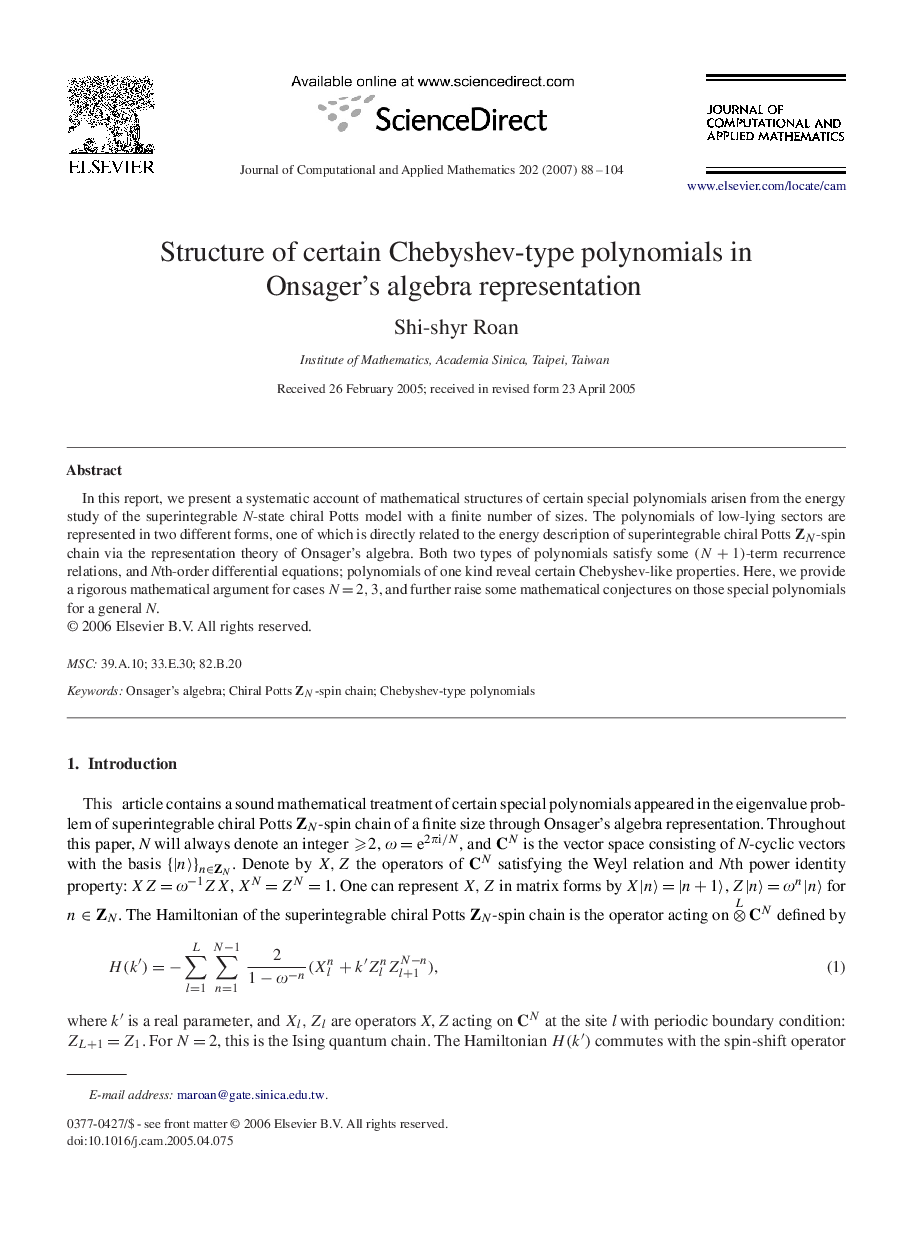Structure of certain Chebyshev-type polynomials in Onsager's algebra representation