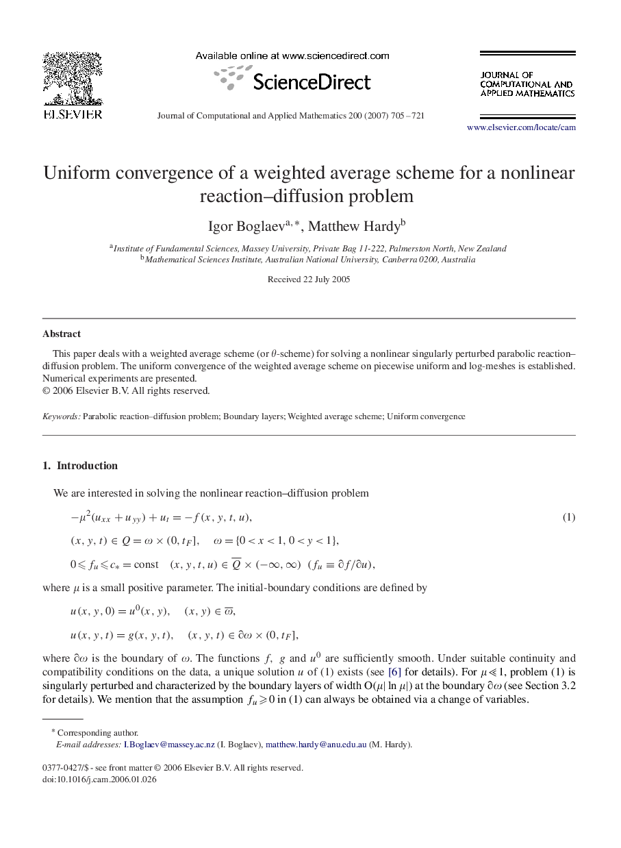 Uniform convergence of a weighted average scheme for a nonlinear reaction–diffusion problem