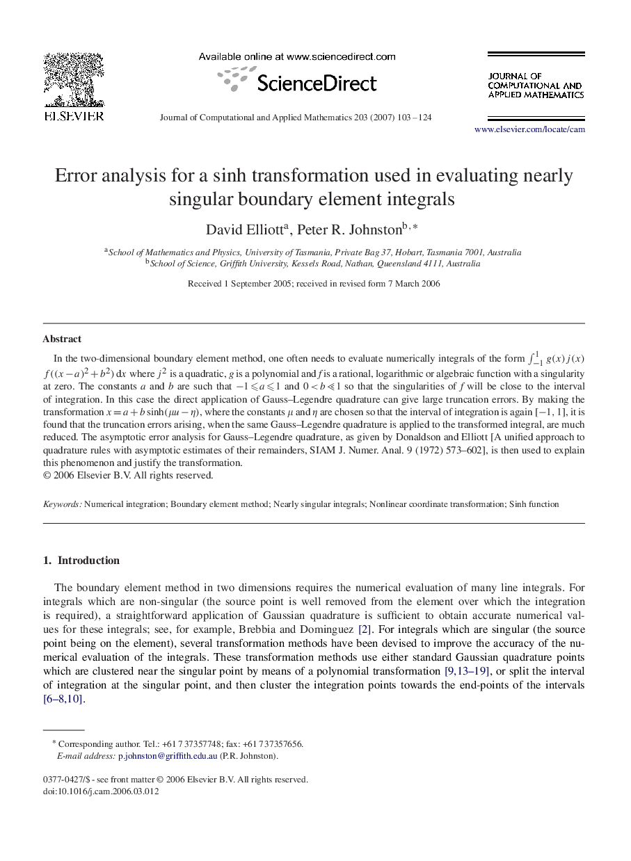 Error analysis for a sinhsinh transformation used in evaluating nearly singular boundary element integrals