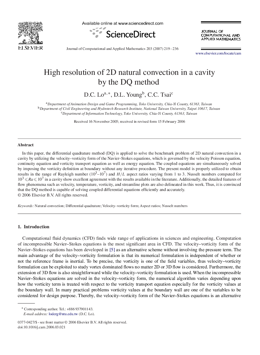 High resolution of 2D natural convection in a cavity by the DQ method