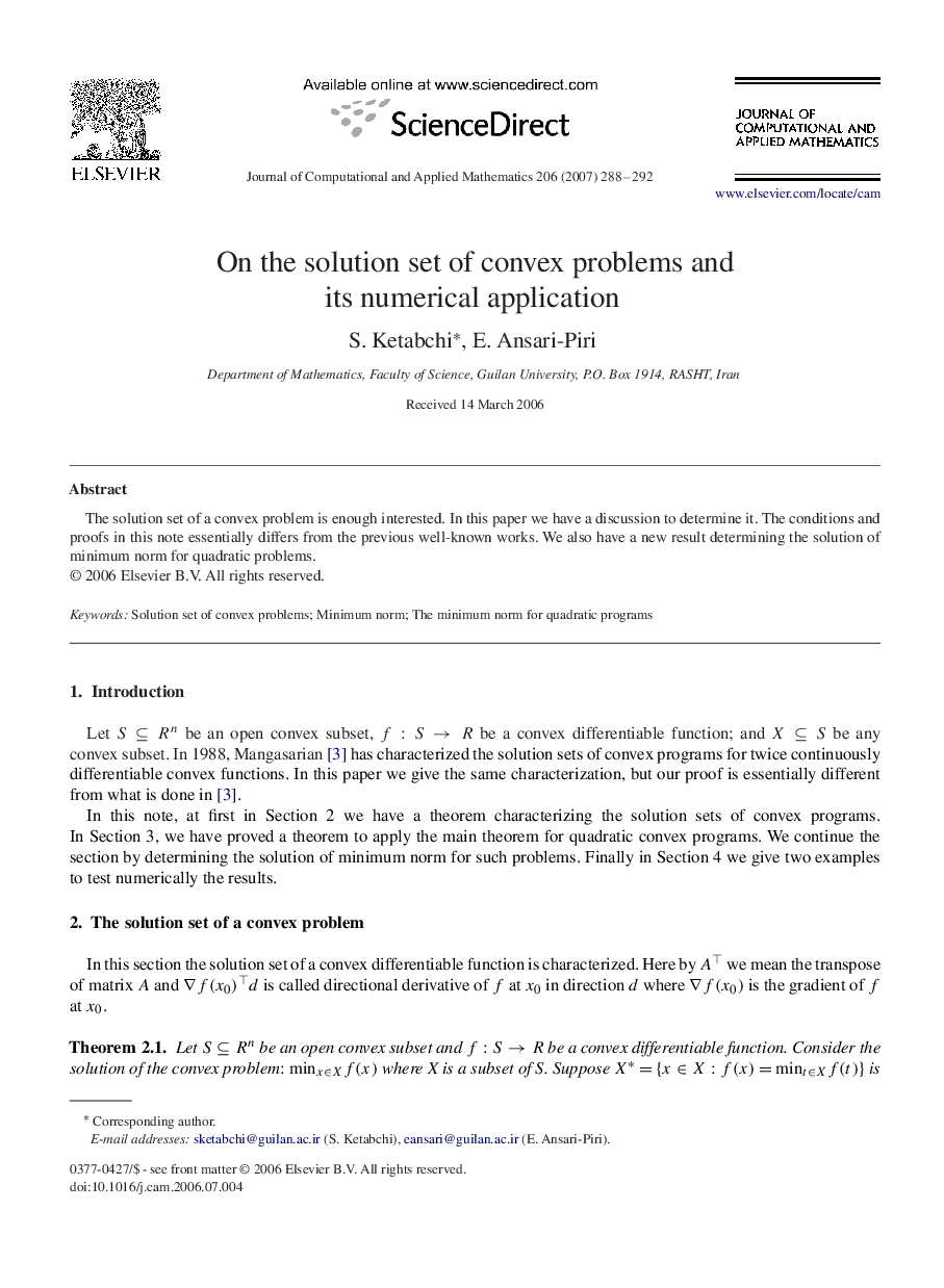 On the solution set of convex problems and its numerical application