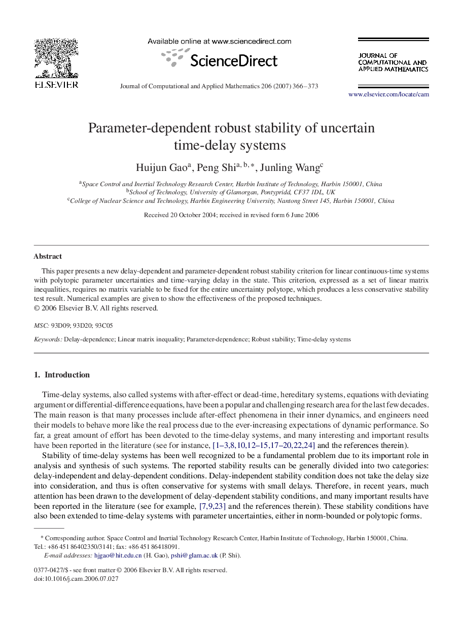 Parameter-dependent robust stability of uncertain time-delay systems