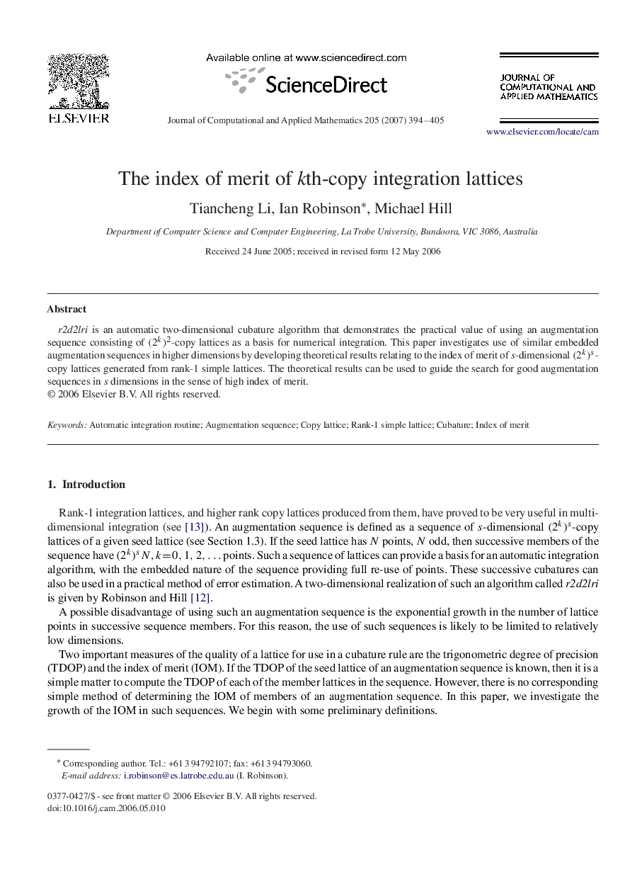 The index of merit of kth-copy integration lattices