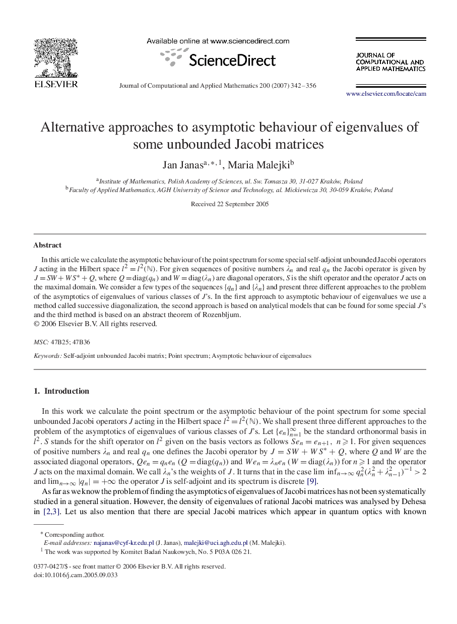 Alternative approaches to asymptotic behaviour of eigenvalues of some unbounded Jacobi matrices