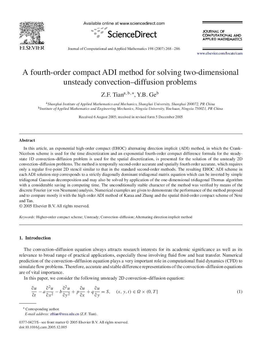 A fourth-order compact ADI method for solving two-dimensional unsteady convection–diffusion problems