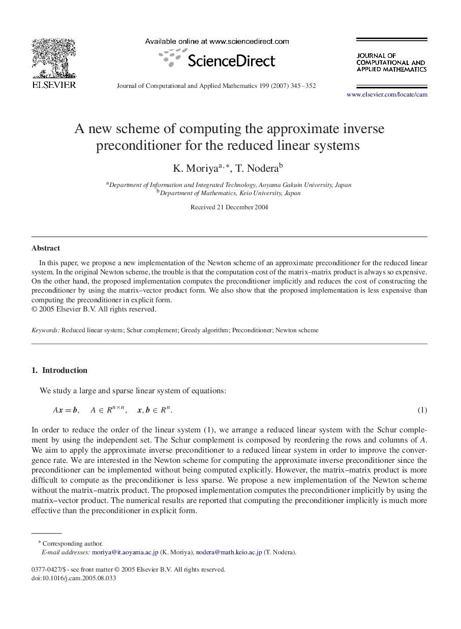 A new scheme of computing the approximate inverse preconditioner for the reduced linear systems