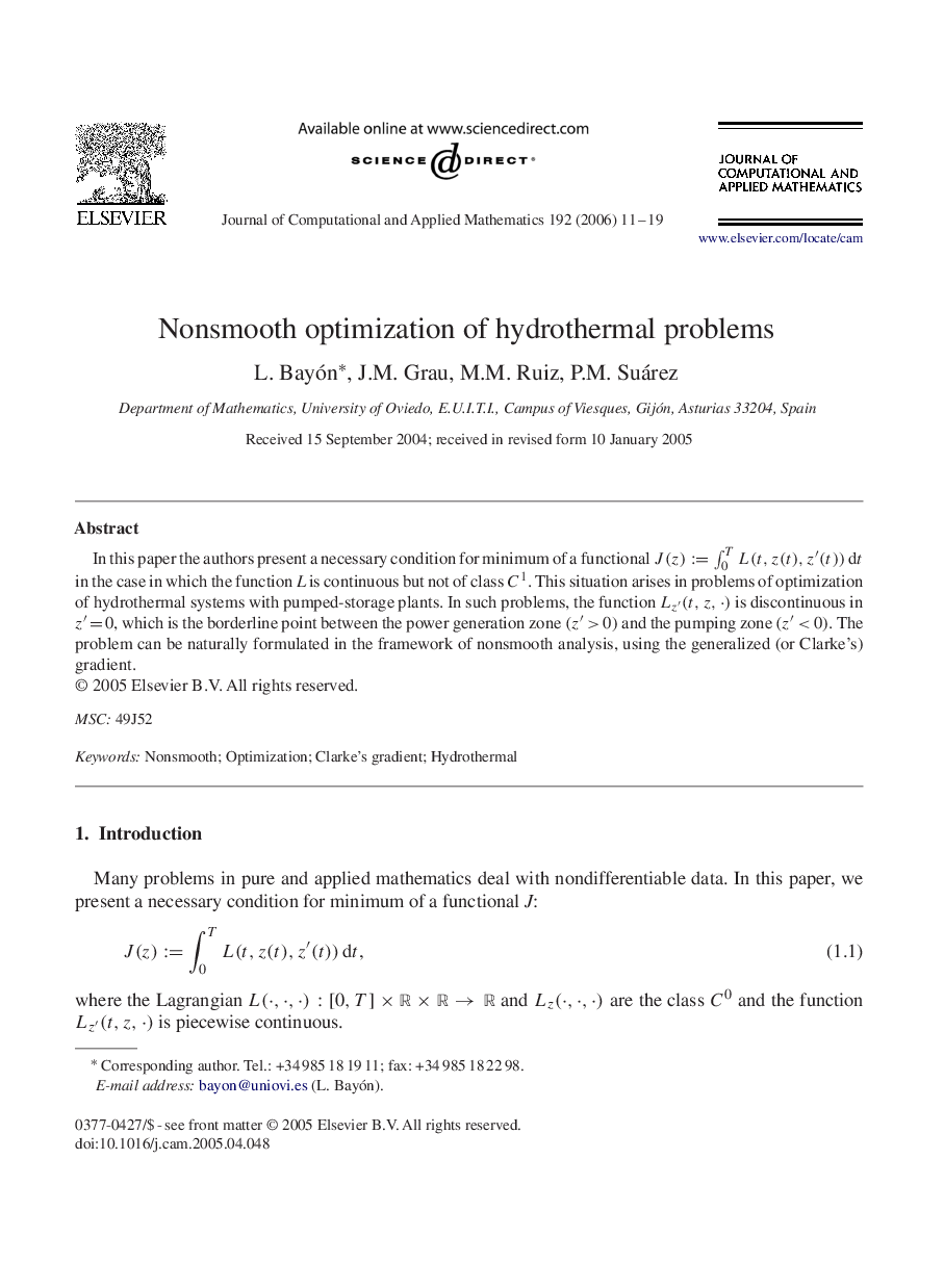 Nonsmooth optimization of hydrothermal problems