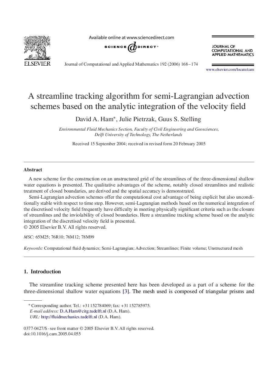 A streamline tracking algorithm for semi-Lagrangian advection schemes based on the analytic integration of the velocity field