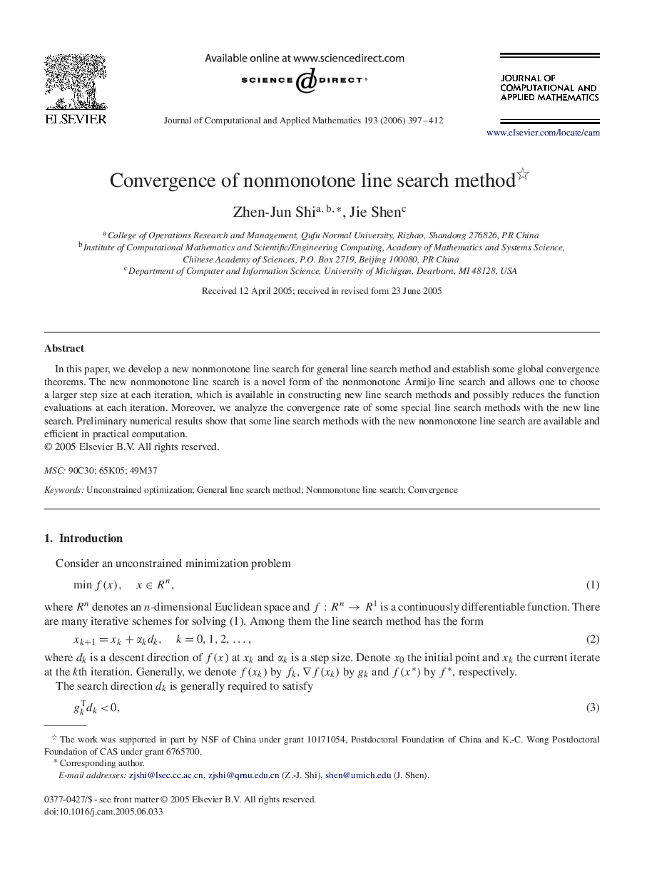 Convergence of nonmonotone line search method 