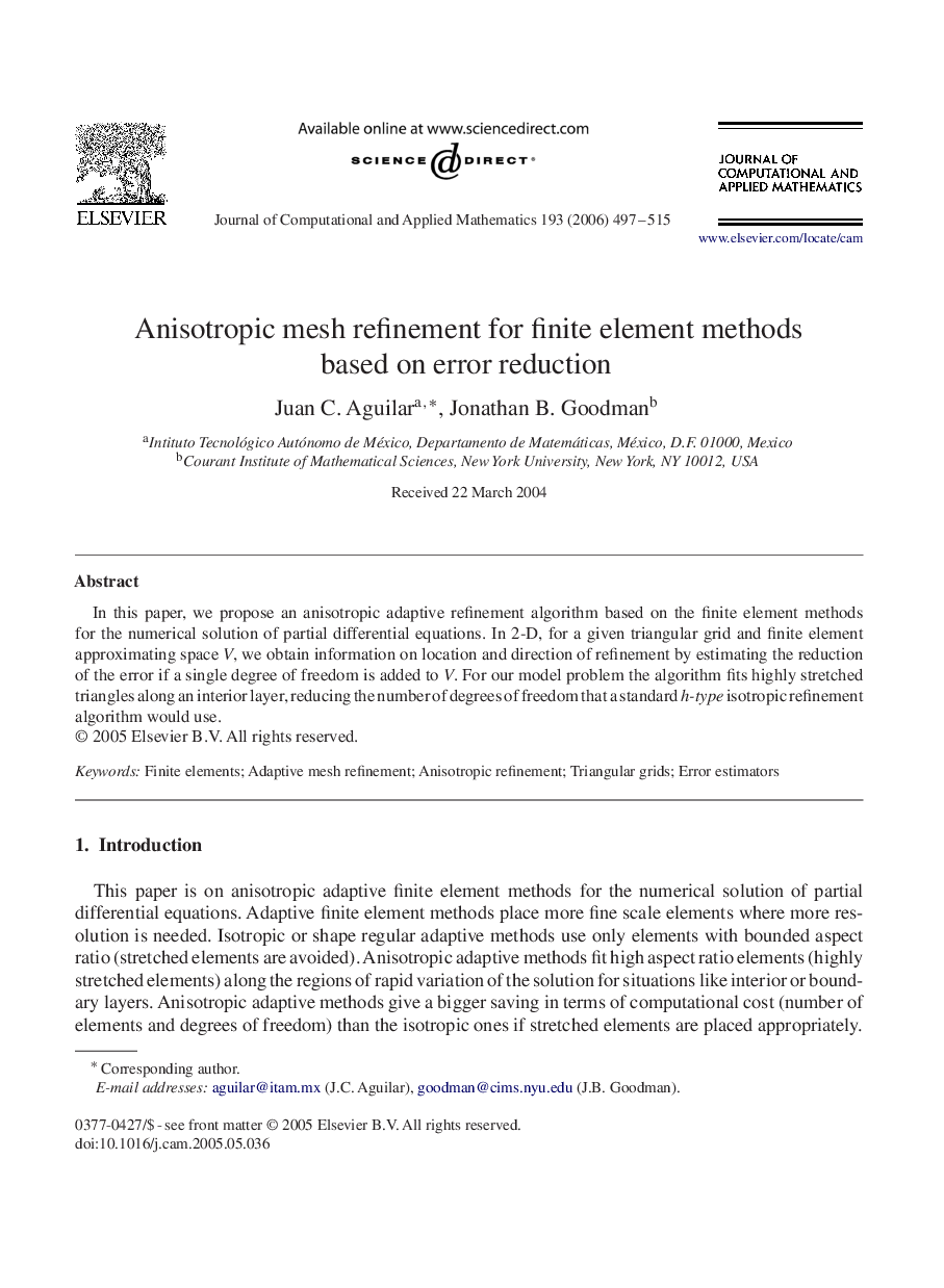 Anisotropic mesh refinement for finite element methods based on error reduction