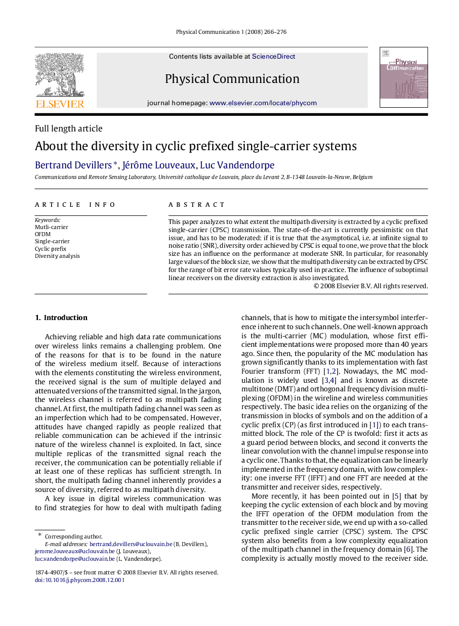 About the diversity in cyclic prefixed single-carrier systems