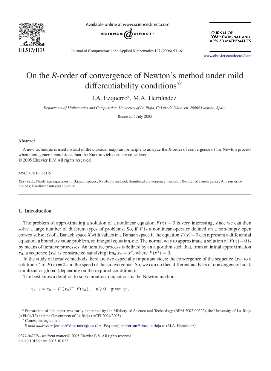 On the R-order of convergence of Newton's method under mild differentiability conditions 