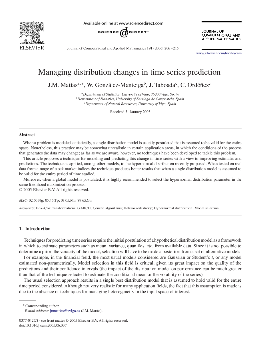 Managing distribution changes in time series prediction